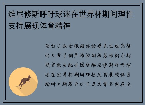 维尼修斯呼吁球迷在世界杯期间理性支持展现体育精神